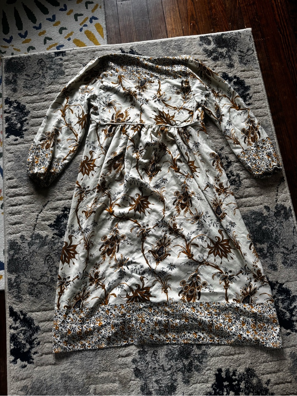 Women's Cream Floral Midi Dress with Mustard Accents - Picture 2 of 5